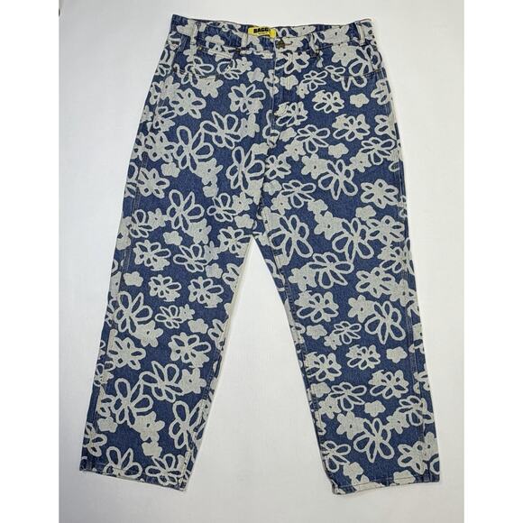 Butter Goods Baggy Jeans Mens 36 Blue White Floral Print Denim Pants Streetwear - Picture 1 of 16